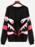 Shein Black Monster Print Round Neck Sweatshirt
