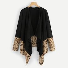 Shein Leopard Hem Open Front Coat