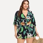 Shein Plus Knot Front Tropical Romper
