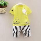 Shein Toddler Boys Star Print Tee With Striped Print Shorts