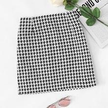 Shein Houndstooth Zip Up Back Skirt