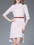 Shein Red Polka Dot Belted High Low Dress