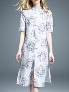 Shein White Print Shift Split Dress