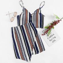 Shein Button Front Striped Cami Top With Skirt