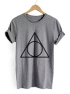 Shein Heather Grey Geometric Print T-shirt