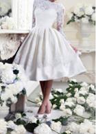 Rosewe Lace Boat Neck Hollow Back Ball Gown Dress