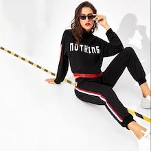 Shein Contrast Tape Letter Crop Pullover And Sweatpants Set