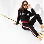 Shein Contrast Tape Letter Crop Pullover And Sweatpants Set
