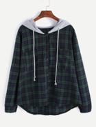 Shein Hodded Button Front Check Sweatshirt With Chest Pockets