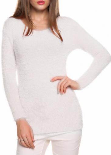 Rosewe V Neck Long Sleeve White Sweater