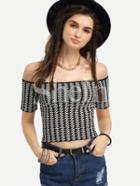 Shein Black White Off The Shoulder Striped Crop T-shirt