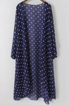 Shein Blue Long Sleeve Polka Dot Chiffon Blouse