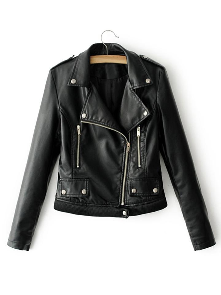 Shein Ribbed Hem Pu Biker Jacket