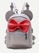 Shein Grey Ear Shaped Pu Backpack With Contrast Bow