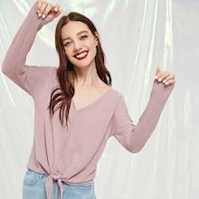 Shein Drop Shoulder Knot Front Textured Tee