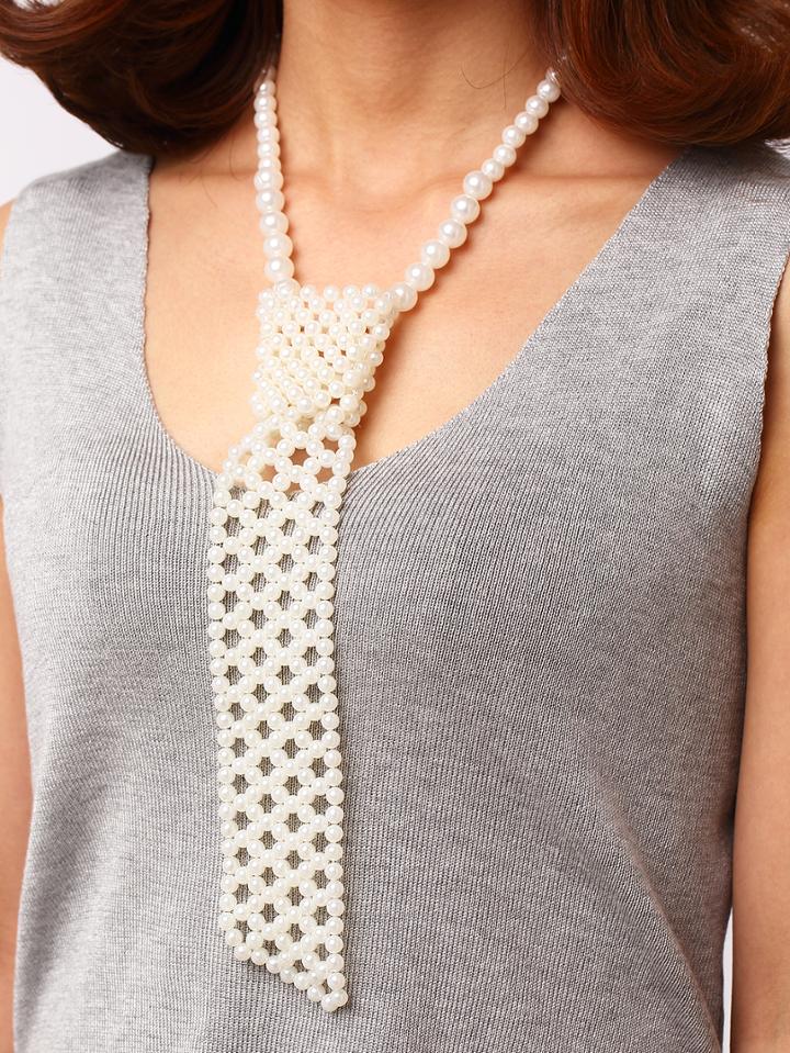 Shein Braided Pearl Tie Necklace