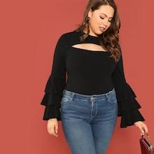 Shein Plus Cut Out Front Layered Sleeve Tee
