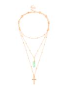 Shein Cross & Stone Pendant Layered Chain Necklace