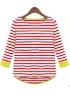 Rosewe Red And White Striped Three Quarter Sleeve Tees