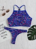 Shein Paisley Print High Square Neck Bikini Set