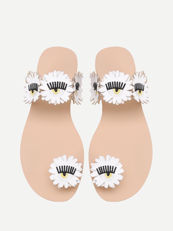 Shein Embroidery Detail Toe Ring Flower Sandals