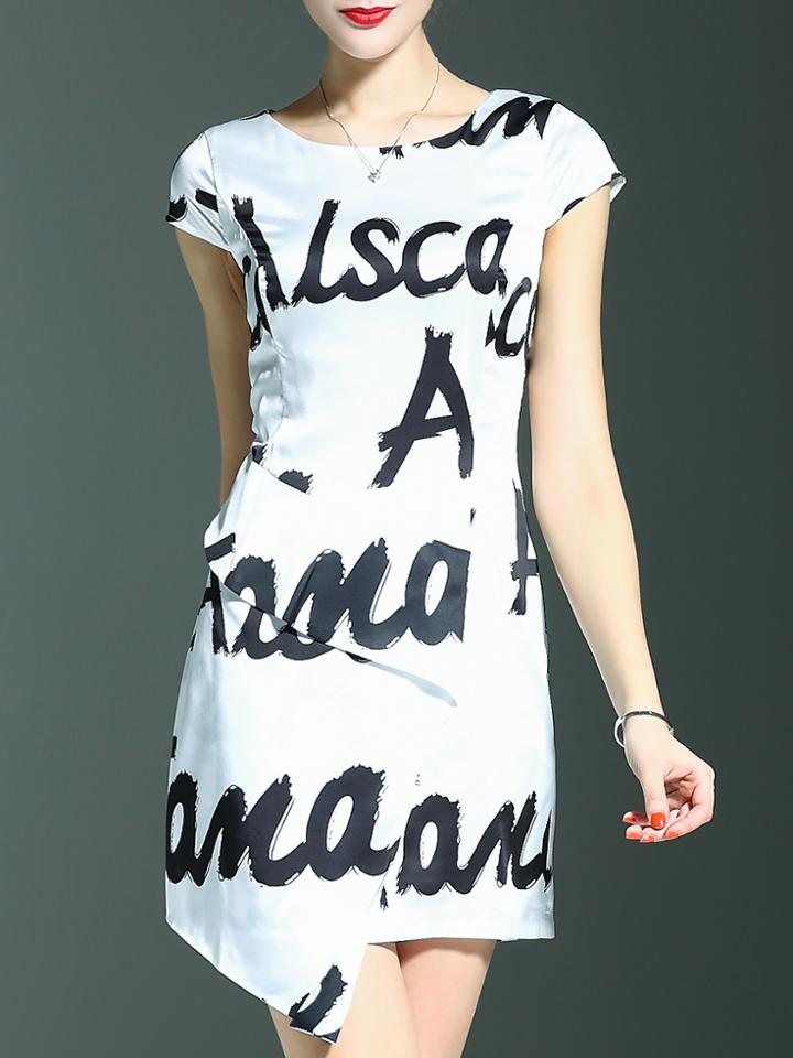 Shein White Letter Print Asymmetric Dress