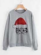 Shein Christmas Print Marled Pullover