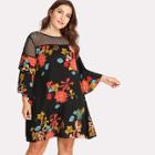 Shein Plus Dot Mesh Shoulder Ruffle Sleeve Floral Dress