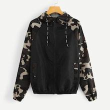 Shein Contrast Camo Panel Raglan Sleeve Jacket
