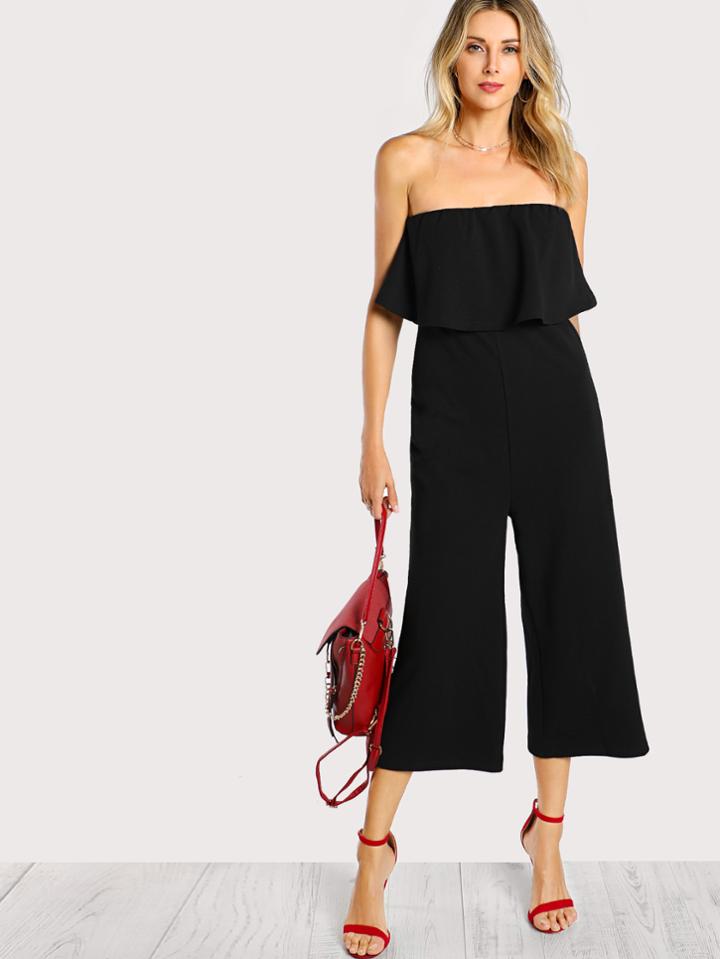 Shein Wide Leg Flounce Tube Jumpsuit