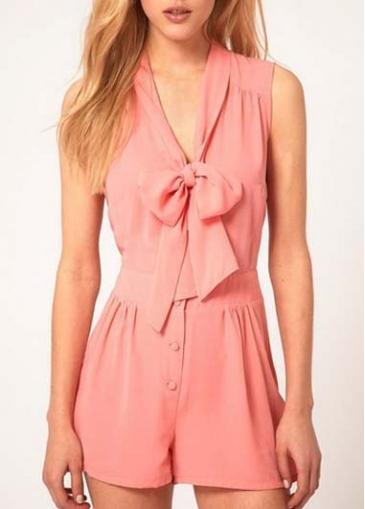 Rosewe Above Knee Sleeveless Pink Rompers With Button Design