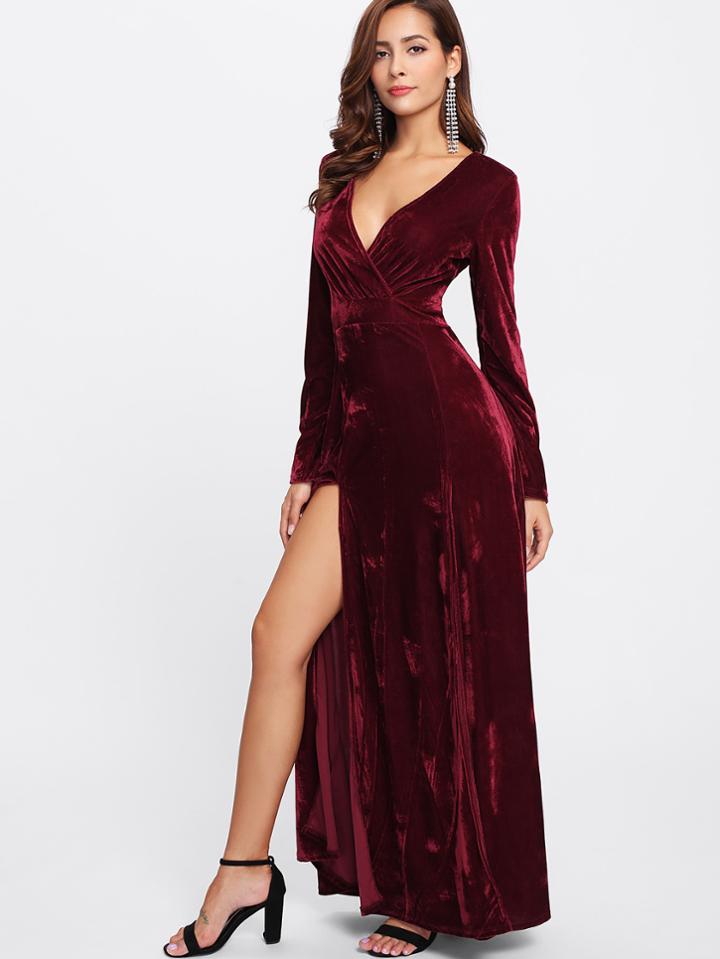 Shein Overlap Front M-slit Velvet Dress