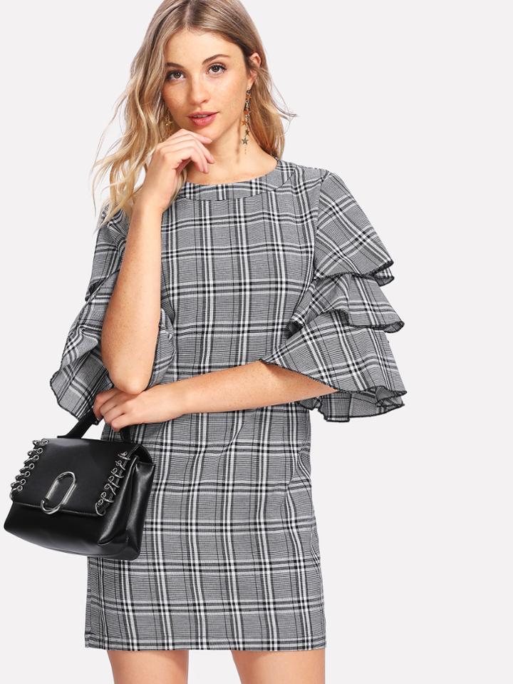 Shein Layered Sleeve Plaid Dress