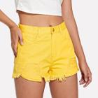 Shein Pocket Patched Solid Raw Hem Shorts