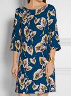 Shein Blue Crew Neck Backless Print Shift Dress