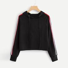 Shein Striped Tape Drawstring Hoodie