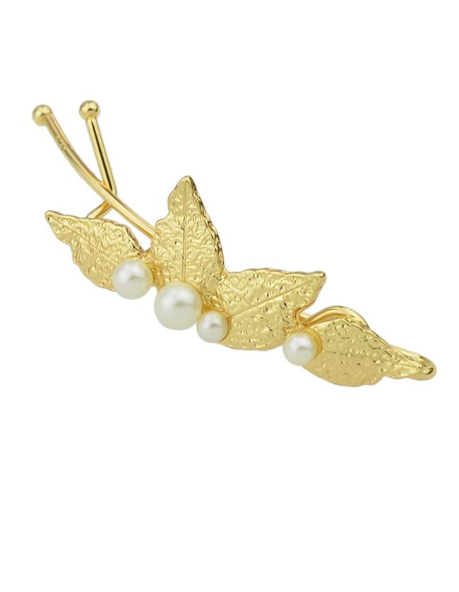 Shein Gold Plated Pearl Leaf Shape Hair Clips