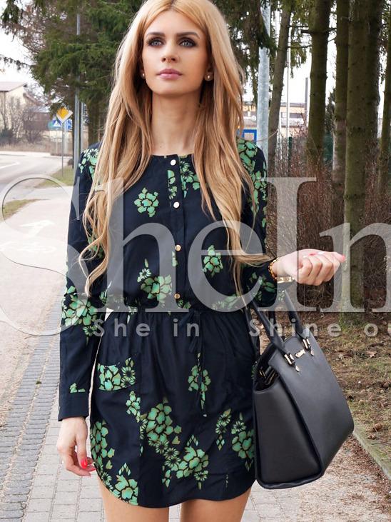Shein Challis Long Sleeve Designers Floral Pockets Dress