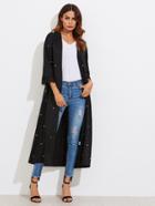 Shein Pearl Embellished Scallop Lace Cuff Belted Coat