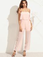 Shein Pink Spaghetti Strap Ruffle Chiffon Jumpsuit