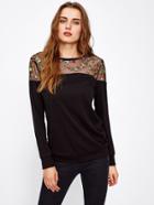 Shein Botanical Embroidery Mesh Yoke Sweatshirt