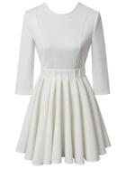 Shein White Half Sleeve Backless Pleated Dress