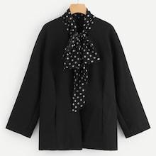 Shein Plus Polka Dot Tied Neck Blazer