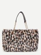 Shein Leopard Print Faux Fur Overlay Tote Bag