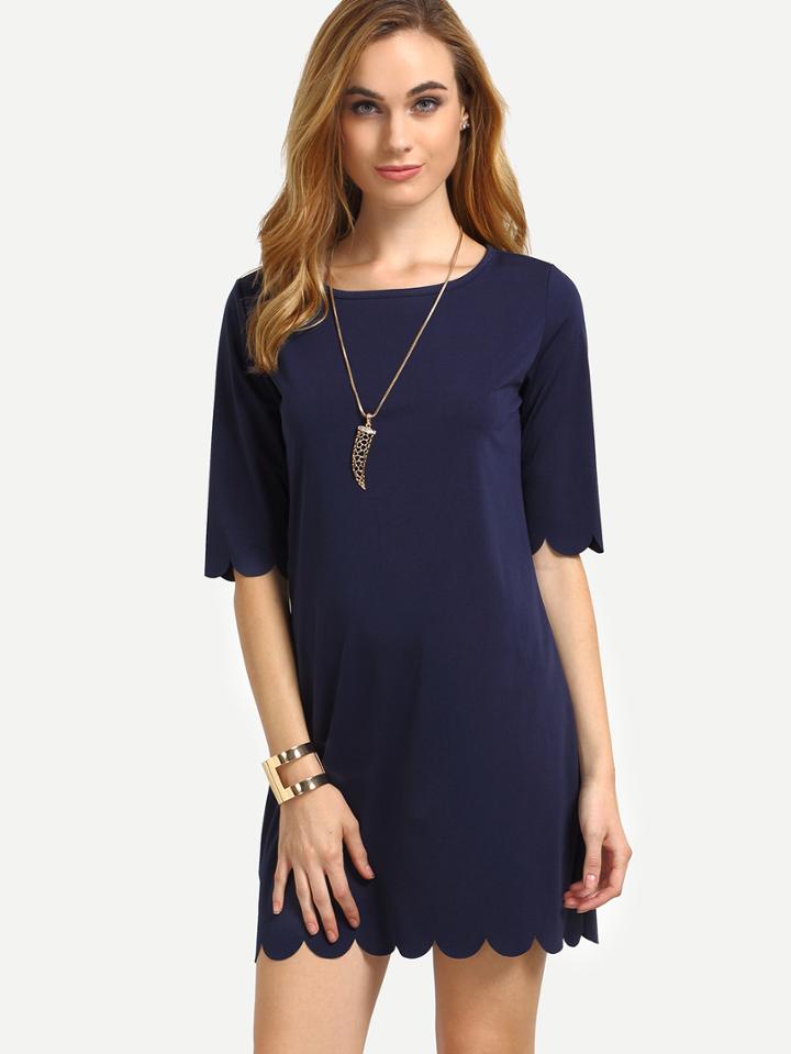 Shein Navy Scalloped Hem Shift Dress