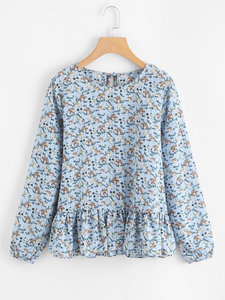 Shein Ruffle Hem Ditsy Top