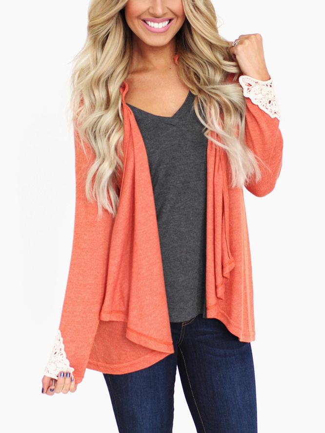 Shein Hooded Crochet Trim Orange Cardigan