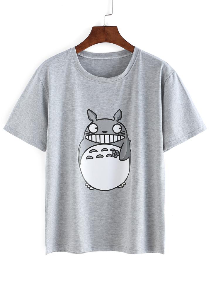 Shein Chinchilla Print Grey T-shirt