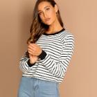 Shein Crop Striped Sweatshirt