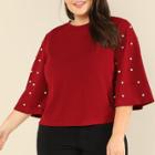 Shein Plus Pearl Embellished Bell Sleeve Top